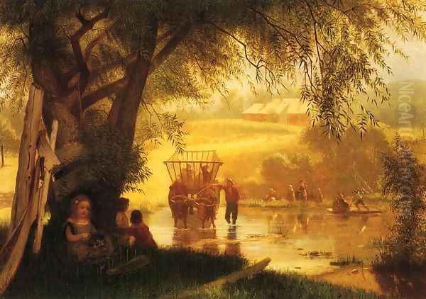 Crossing the Stream 1864 Oil Painting by John George Brown