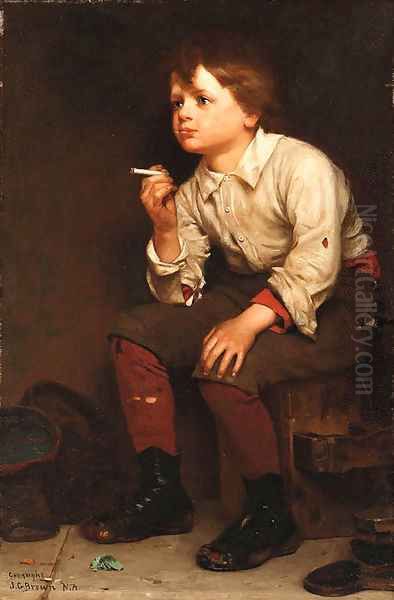 Shoeshine Boy Smoking Oil Painting by John George Brown