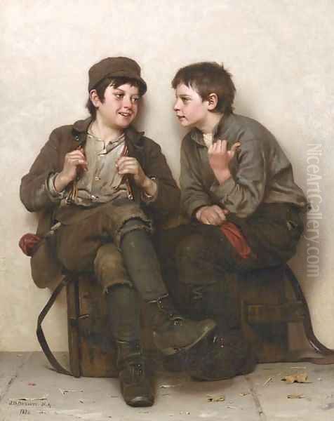 A Deep-Laid Plan Oil Painting by John George Brown