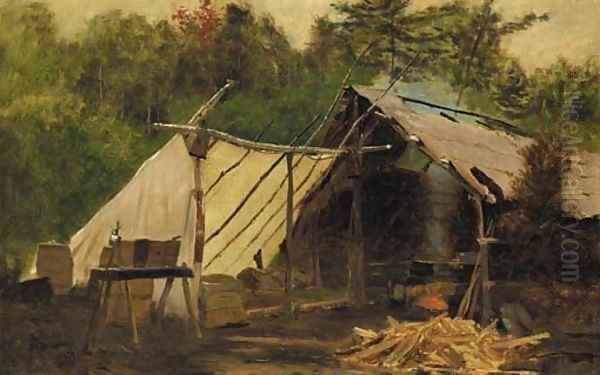 Camp in the Maine Wood, No. 3 Oil Painting by John George Brown