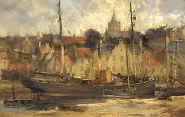 Dysart harbour, Fife Oil Painting by John George Brown