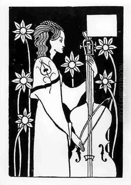 Lady with Cello, from 'Le Morte d'Arthur' Oil Painting by Aubrey Vincent Beardsley