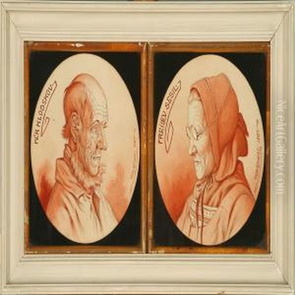 A Couple Portraits Of Perklodskov And Freilev Sesil, Mounted In One Frame Oil Painting by Niels Wiwel