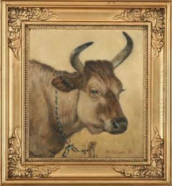 Cow In Chain Oil Painting by Niels Wiwel