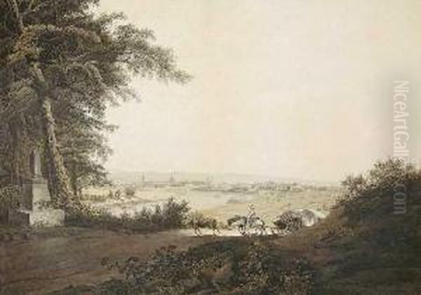 Vue De Dresde Du Cote Del'orient Sur Le Chemin De Budisin Oil Painting by Johann Friedrich Wizani