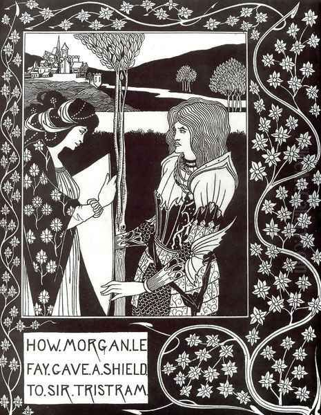 How Morgan Le Fay Gave a Shield to Sir Tristram Oil Painting by Aubrey Vincent Beardsley