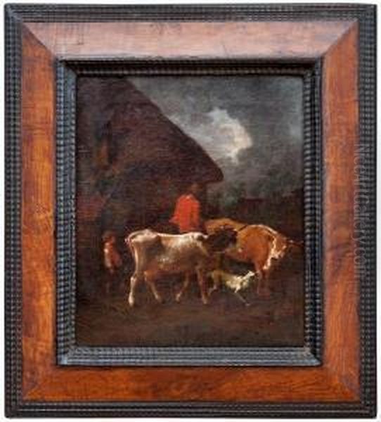 Cascinale Con Viandante A Cavallo E Armenti Oil Painting by Marquard Fidel Dom. Wocher