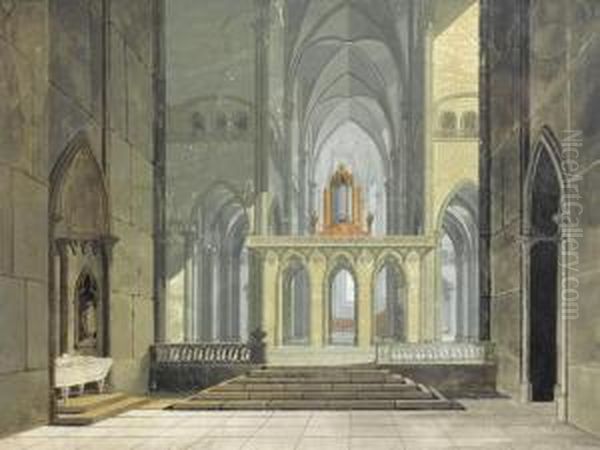 Un Interieur D'eglise Oil Painting by Marquard Fidel Dom. Wocher