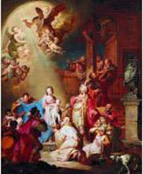 L'adoration Des Mages Oil Painting by Tiberius Domenikus Wocher