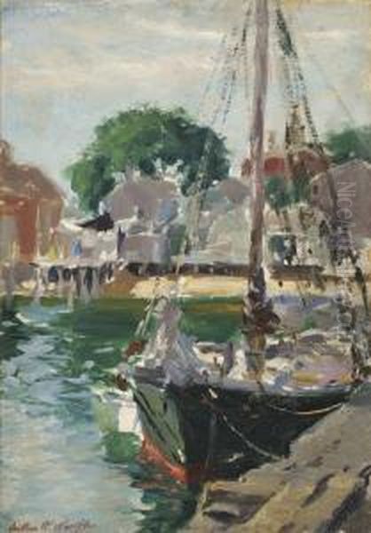 Sailboat At Wharf, 
Provincetown Oil Painting by Arthur William Woelfle