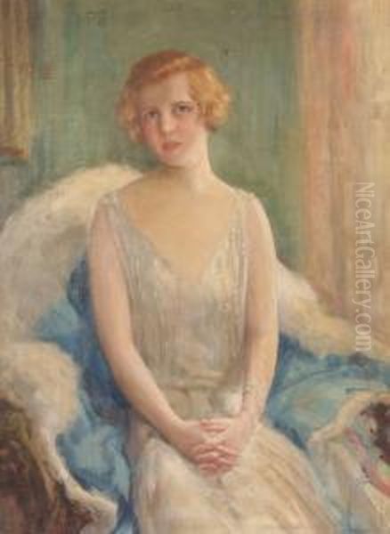 Portrait Of A Lady In White Oil Painting by Arthur William Woelfle