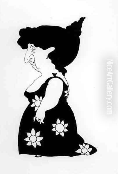 Caricature of a figure in a sunflower dress, from 'Bon Mots' Oil Painting by Aubrey Vincent Beardsley