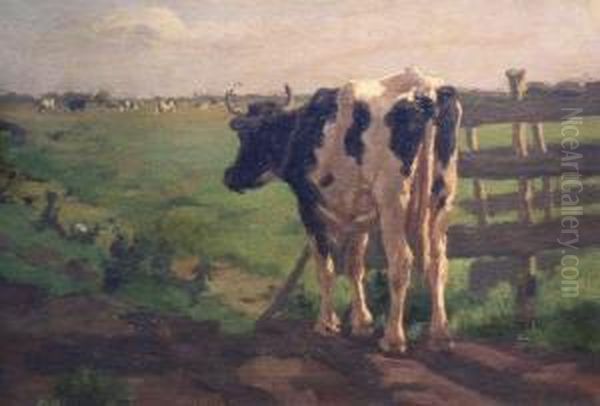 Cow Looking Out Over Pasture Oil Painting by Herman Wolbers