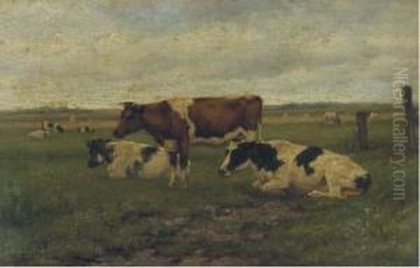 Cattle In A Meadow Oil Painting by Herman Wolbers