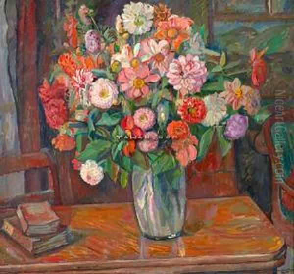 Interior Med Sommerblomster Oil Painting by Oluf Wold-Torne