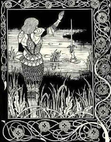 How Sir Bedivere Cast the Sword Excalibur into the Water Oil Painting by Aubrey Vincent Beardsley