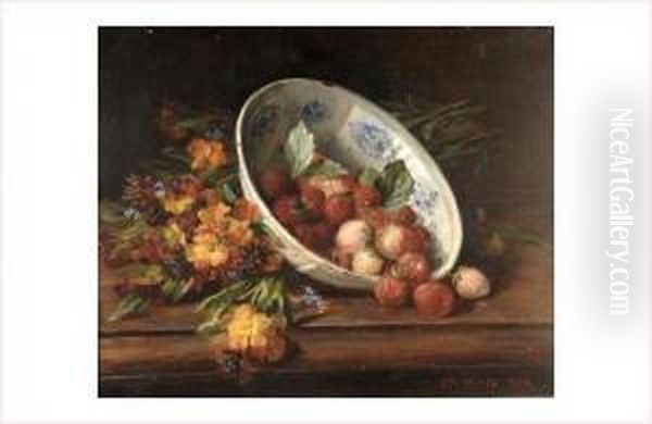 Fraises Et Fleurs Oil Painting by Camille Aime Fr. Wolf