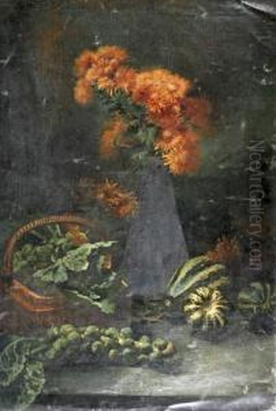 Herbstliches Gemusestillleben Mit Kurbissen Oil Painting by Franz Wolf