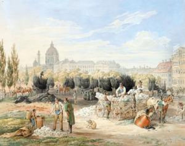 Der Kalkmarkt In Wien Oil Painting by Franz Wolf