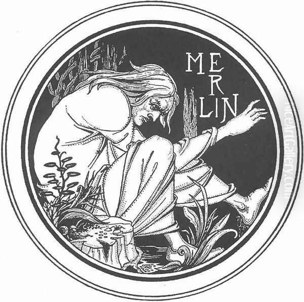 Merlin Oil Painting by Aubrey Vincent Beardsley