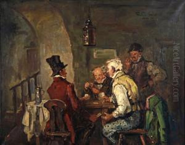 Herrenrunde Beim Kartenspiel Im Wirtshaus Oil Painting by Rudolf Wolf