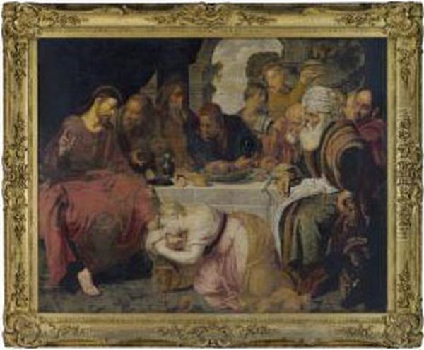 Christ In The House Of Simon The Pharisee Oil Painting by Artus Wollfort