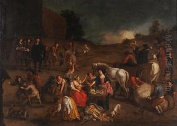 Scena Di Mercato Con Figure Oil Painting by Jan Baptist Wolfaerts