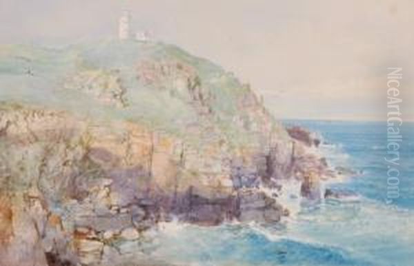 Coastal Scene With A Lighthouse Oil Painting by George Wolfe