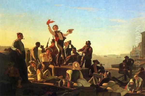 Jolly Flatboatmen in Port Oil Painting by George Caleb Bingham