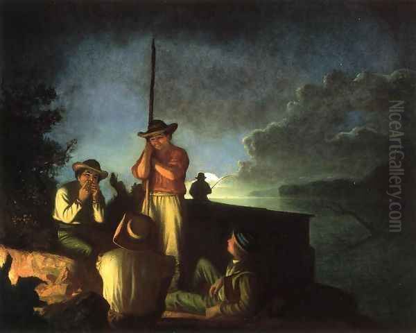 Wood-Boatmen on a River Oil Painting by George Caleb Bingham