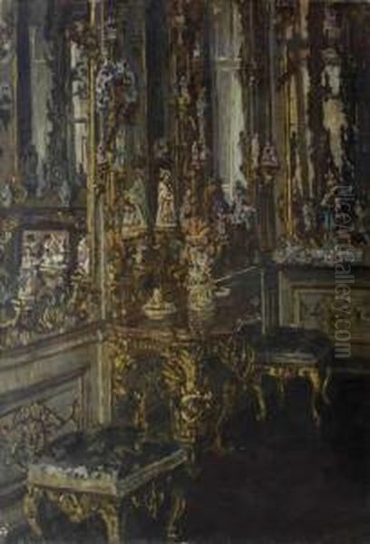 Barockes Schlossinterieur Mit Porzellanfiguren Oil Painting by Eugen Wolff