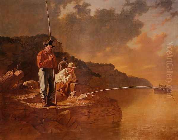 Fishing on the Mississippi Oil Painting by George Caleb Bingham