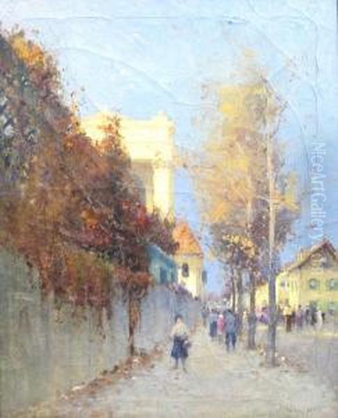 A Street Scene With Figures Oil Painting by Gustave Wolff