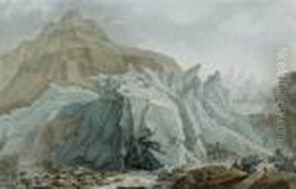 Der Untere Gletscher Von Grindelwald Mit Lutschine Und Kleinem Schreckhorn Oil Painting by Jeremias Wolff