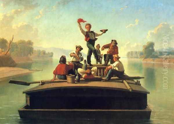 The Jolly Flatboatmen (2nd version) Oil Painting by George Caleb Bingham