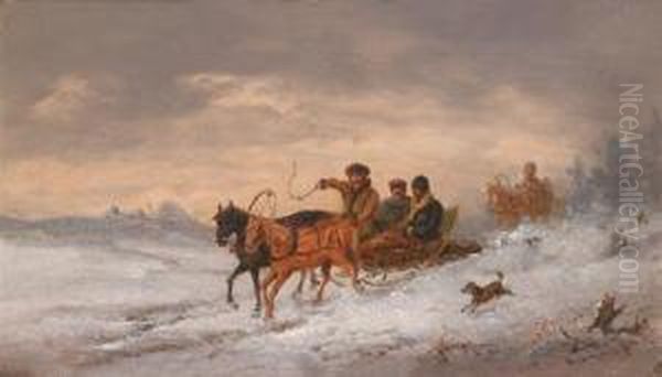 Sleigh Ride Oil Painting by Joseph Wolfram