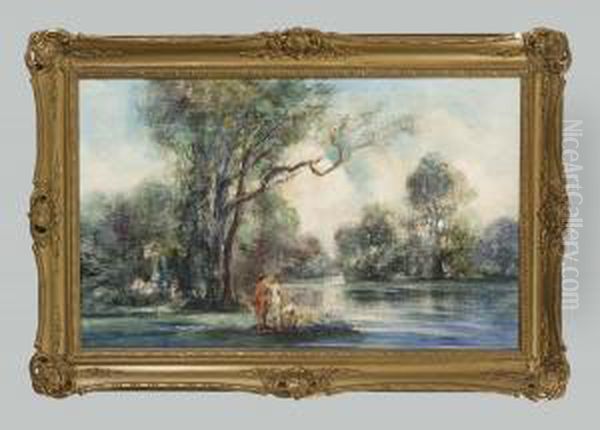 Paar In Seelandschaft Oil Painting by Friedrich Ernst Wolfrom