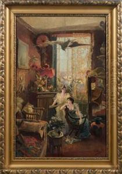 Damen Im Salon Oil Painting by Friedrich Ernst Wolfrom