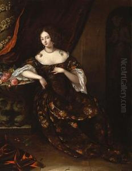 A Portrait Of A Lady, Full-length, Seated, Wearing An Elaborate Dress Oil Painting by Aleijda Wolfsen