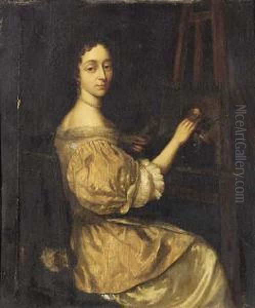 Portrait Of A Lady Painting At An Easel Oil Painting by Aleijda Wolfsen