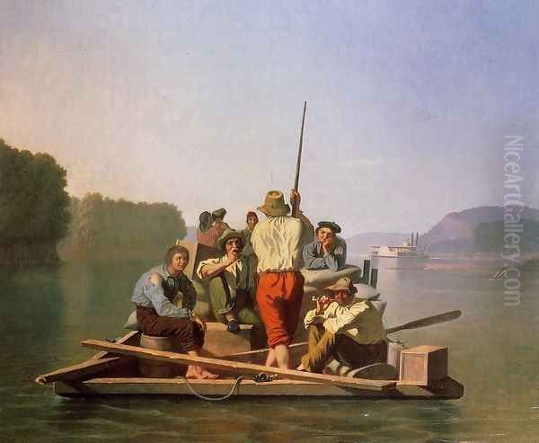 Lighter Relieving the Steamboat Aground Oil Painting by George Caleb Bingham