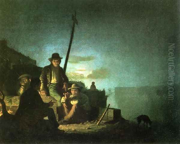 Watching the Cargo at Night Oil Painting by George Caleb Bingham