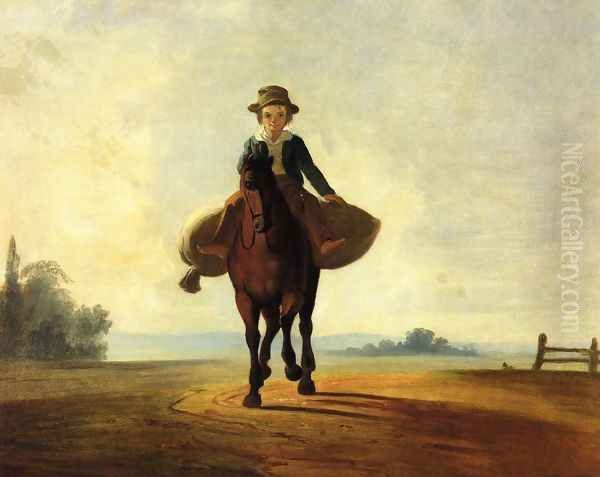 The Mill Boy: The Boonville Juvenile Clay Club Banner Oil Painting by George Caleb Bingham