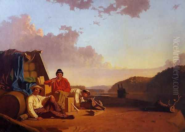 Watching the Cargo Oil Painting by George Caleb Bingham