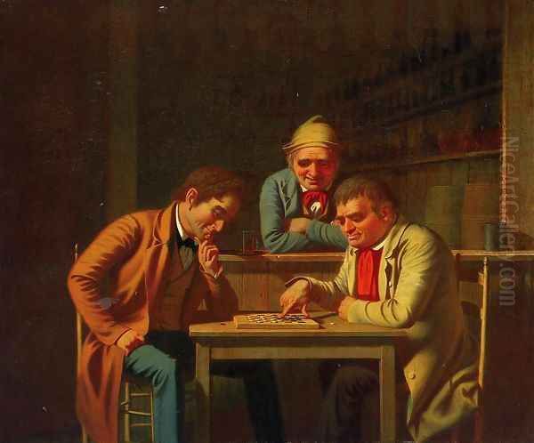 The Checker Players Oil Painting by George Caleb Bingham