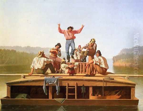 The Jolly Flatboatmen Oil Painting by George Caleb Bingham