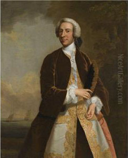 Portrait Of Captain Saumarez (1710-1747) Oil Painting by John Ii Wollaston