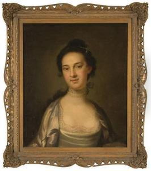 Portrait Of A Lady Wearing A Grey Dress And Pearl Necklace Oil Painting by John Ii Wollaston