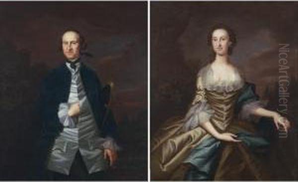 Portrait Of Charles Carroll Of Duddington And Mary Caroll (mrs. Ignatius Diggers): A Pair Of Portraits Oil Painting by John Ii Wollaston