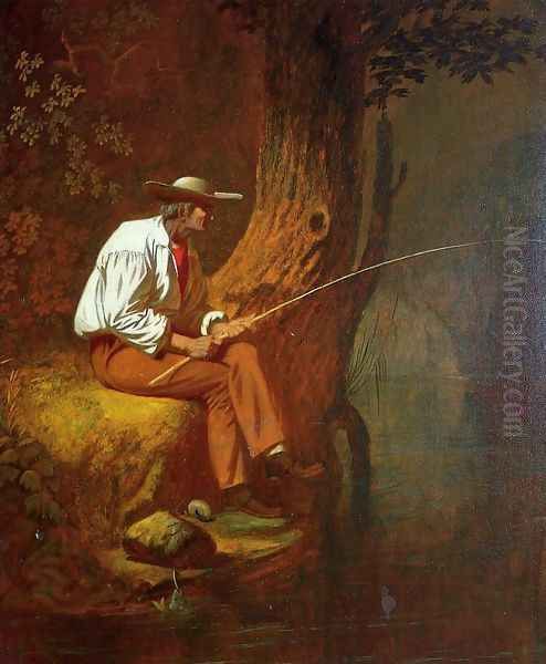 Mississippi Fisherman Oil Painting by George Caleb Bingham